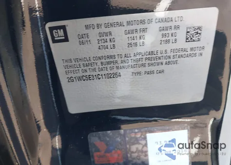 2012 Chevrolet Impala Ltz z USA, uszkodzony, nr VIN 2G1WC5E31C1102264